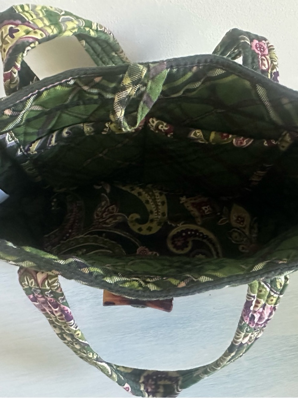 Vera Bradley Quilted Green Paisley Tote with Purple Accents - Picture 3 of 3